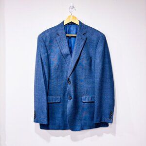 RALPH LAUREN Grey blue plaid silk wool blazer | Men's tailored | 46R *